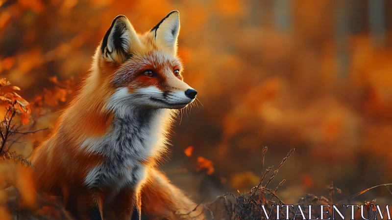 Amber-whisper fox poised in a river of autumn embers.