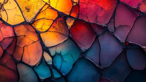 Abstract stained glass pattern with vibrant colors and organic lines.