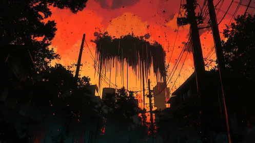 Apocalyptic Urban Vision With Dramatic Fiery Sky