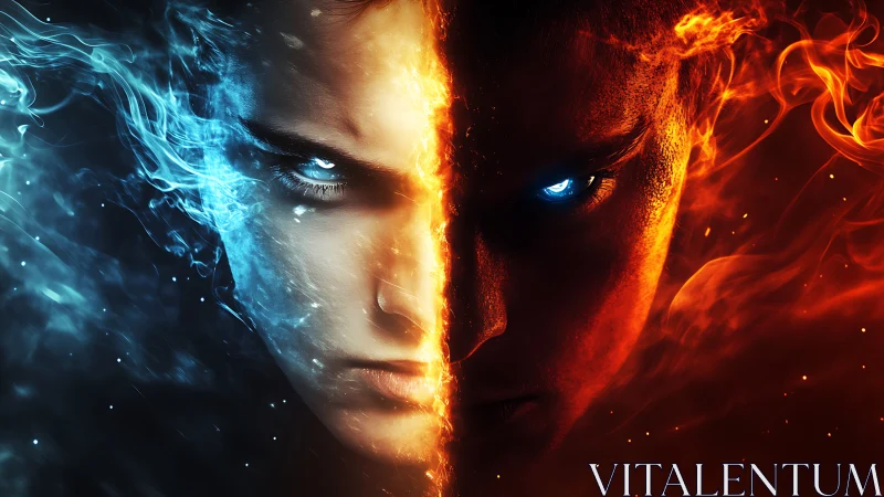 Dual elemental face glows with fierce fire and icy energy