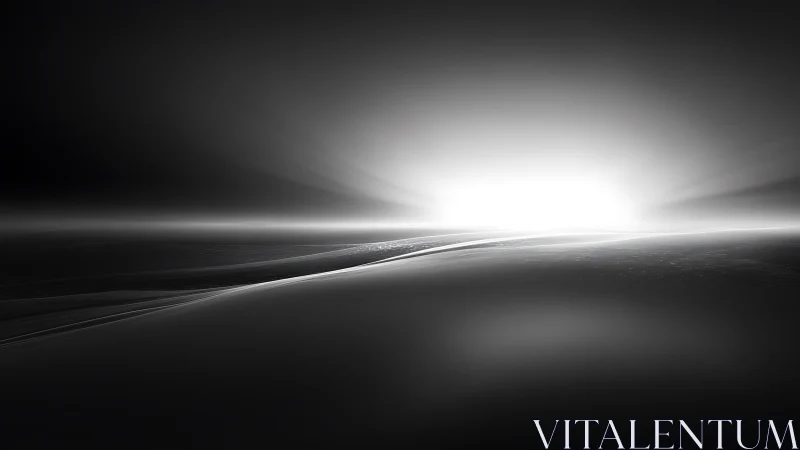 Minimalist monochrome horizon with radiant axial light field.