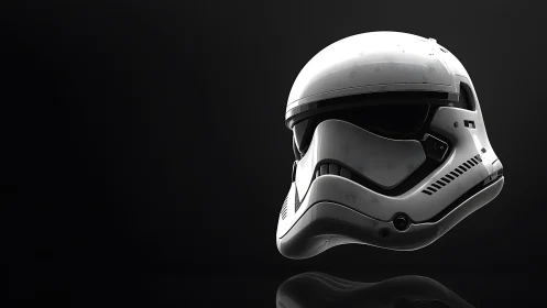 White sci fi combat helmet against deep black void