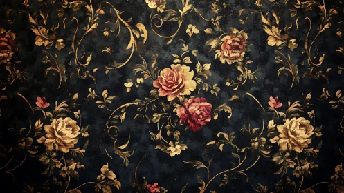 Vintage florals bloom softly across deep midnight blue