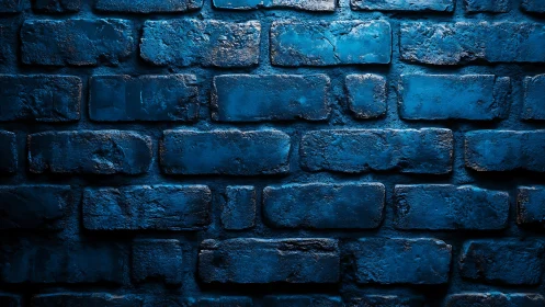 Midnight blue brick wall glowing with quiet urban charm.