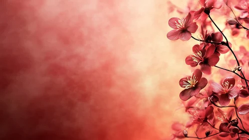 Red orchid flowers with delicate translucent petals in soft bokeh blur.