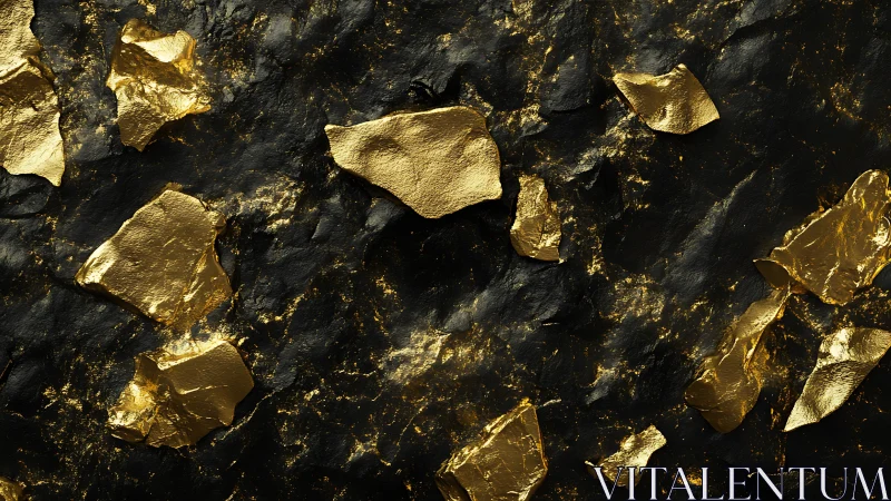 Gold rock fragments shimmer across deep black stone surface