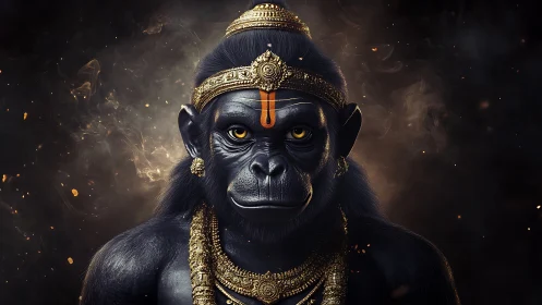 Regal gorilla deity portrait rendered in ornate digital realism