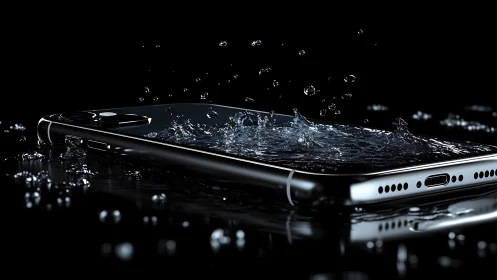 Sleek smartphone defies splashing water in dramatic lighting