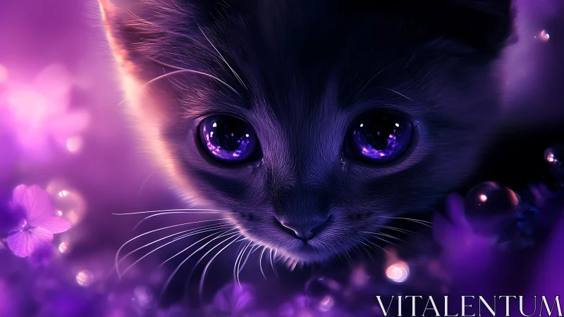Mystical Purple Cat with Glowing Eyes.