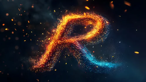 Luminous Letter R with Dynamic Particle Dispersion Effect
