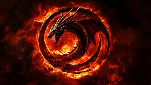 Coiled fire-dragon carves a blazing ring through darkness