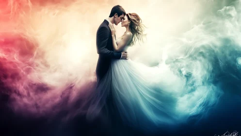 Ethereal Romance: Chromatic Smoke Fantasy Portrait.