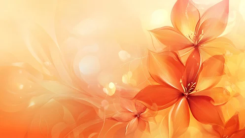 Digital painting of luminous orange florals in soft gradient field.
