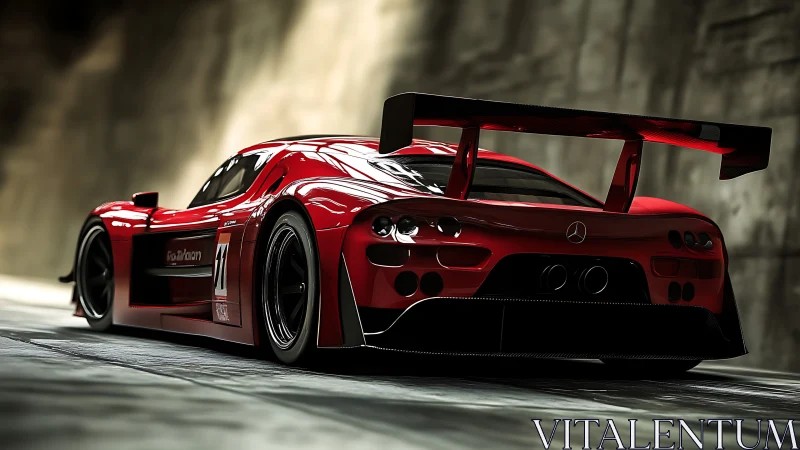 Scarlet track predator crouches low beneath tunnel light