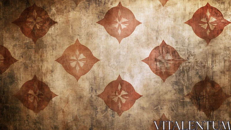 Distressed diamond motif pattern appears on aged surface