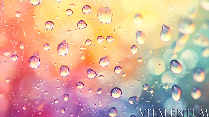 Rainbow droplets scatter across luminous soft-focus glass.