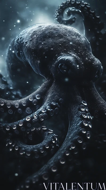 Gentle deep sea octopus drifting through silvery twilight.