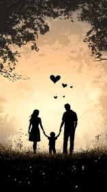 Family's Golden Silhouette: Love Takes Shape Beneath Sky.
