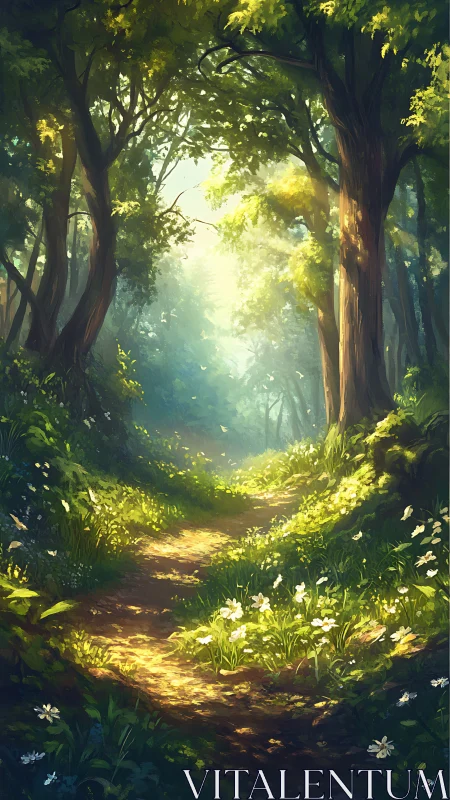 Luminous Forest Tunnel: Atmospheric Digital Landscape.