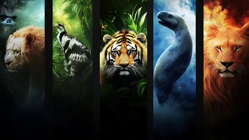 Majestic Wildlife Portraits: Five Species United by Nature.