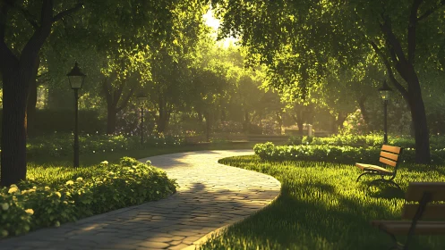 Sunlit garden path inviting quiet strolls and soft daydreams.