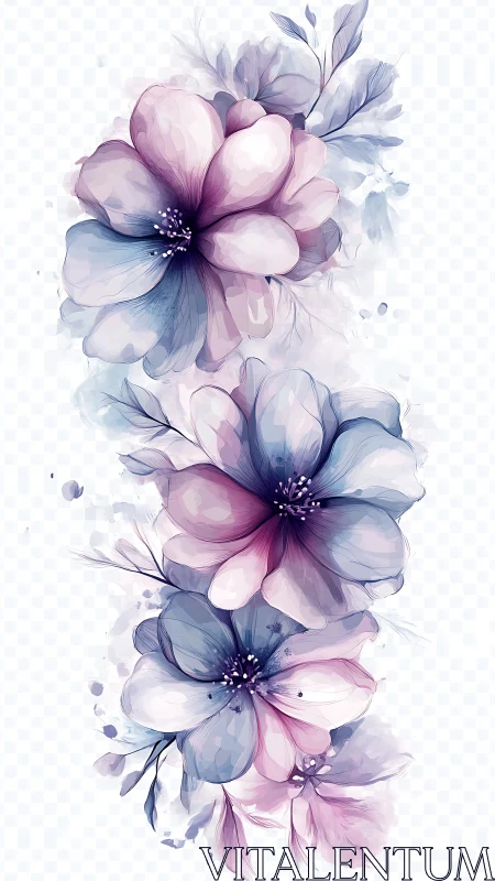 Soft watercolor blossoms drift in a dreamy vertical cascade