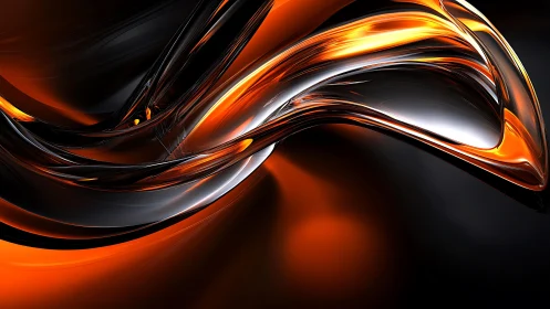 Futuristic Abstract Glass Sculpture in Orange and Black Digital Style.