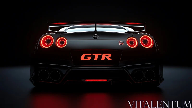 Nissan GTR rear view glows with vivid red LED taillights.
