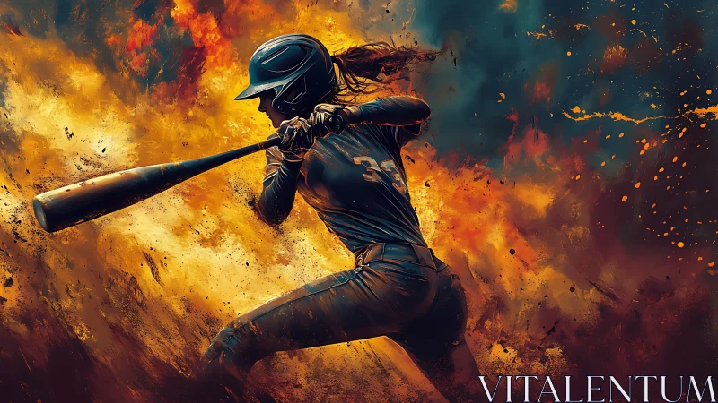 Fire-scorched slugger carves power through molten sunset storm.