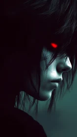 Red-eyed nocturnal avatar in cyan-tinted side profile portrait.