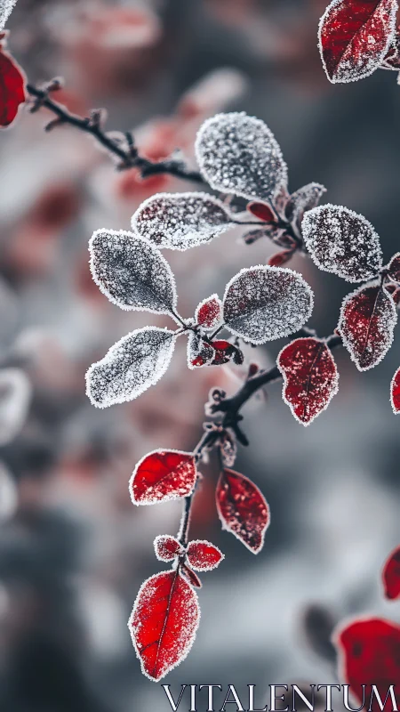 Frost-kissed crimson leaves drifting through winter hush.