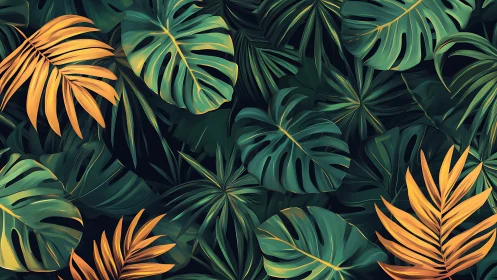 Digital illustration shows layered tropical foliage arrangement