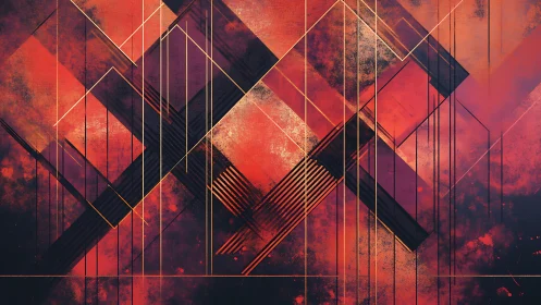 Geometric line lattice intersects textured red gradient field