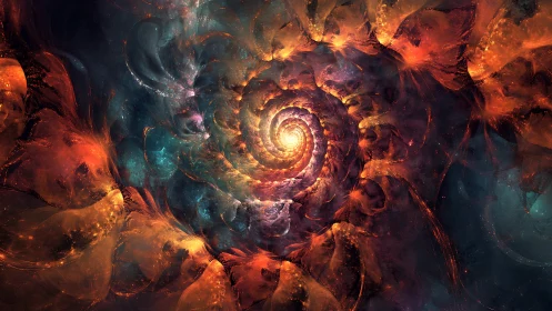 Spiral fractal pattern forms luminous fiery vortex structure