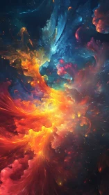 Nebular firestorm swirling through deep cosmic blues.