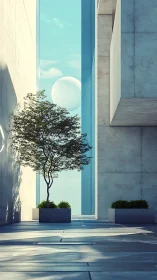Minimalist Courtyard: Solitary Specimen Tree Between Concrete Architectural Planes