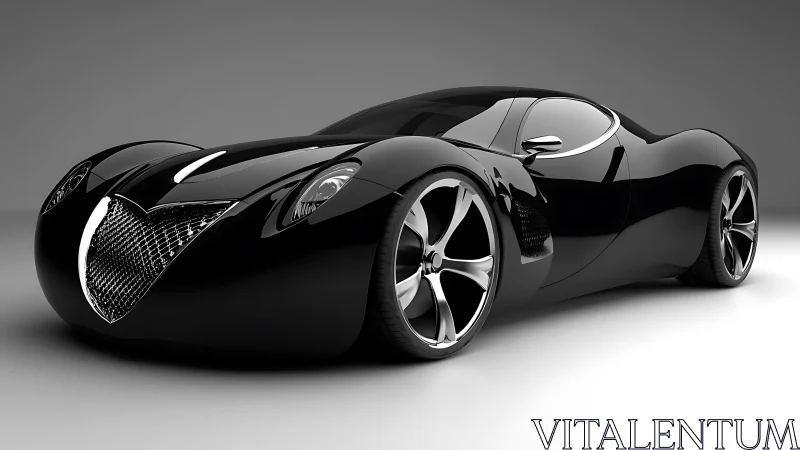 Sculpted black concept supercar showcases fluid aerodynamics in studio