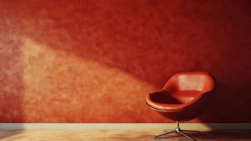 Curved modern lounge chair set against sunlit textured wall