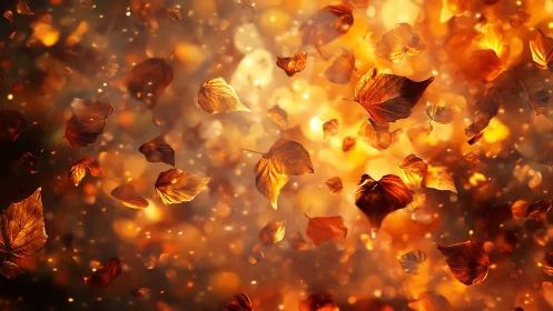 Autumn Leaves with Luminous Bokeh and Particle Effects Rendering