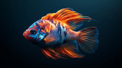 Digital rendering of vibrant ornamental fish in profile.