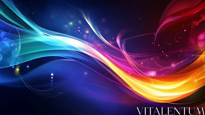 Flowing rainbow light waves on a dreamy night backdrop.