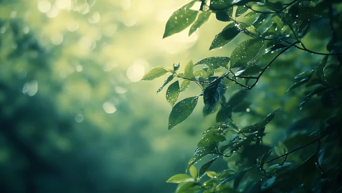 Backlit Dewy Foliage with Shallow Depth-of-Field Rendering.