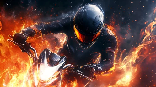 Blazing midnight rider carving tunnels of cinematic fire.