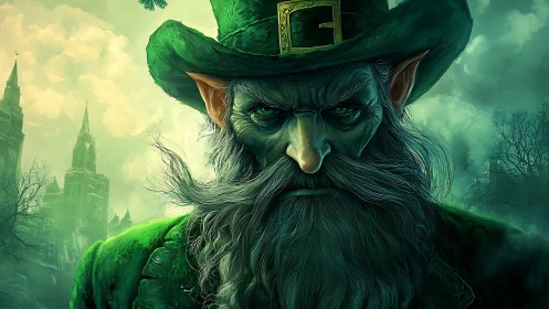 Storm-eyed leprechaun commander glares across emerald fog