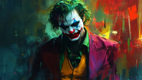 Expressionist clown figure rendered in saturated neon brushwork