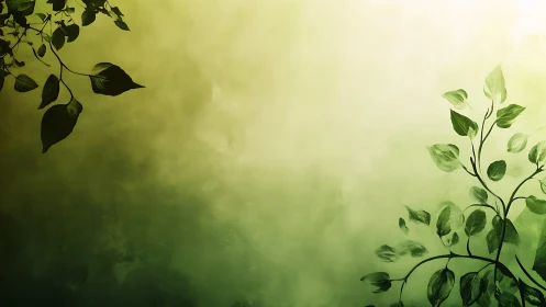 Green foliage silhouettes against soft gradient background.