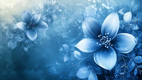 Blue Floral Dreamscape with Luminous Petals.
