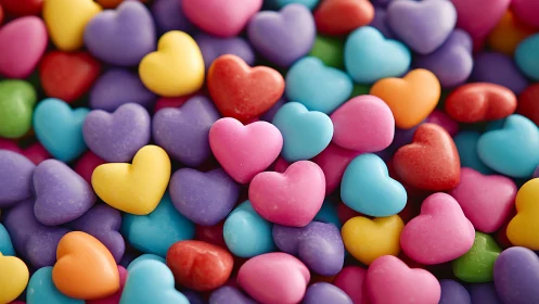 Multicolor Heart-Shaped Confectionery Arrangement with Gradient Surface Rendering