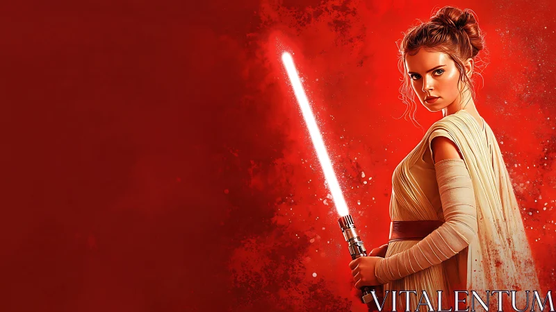 Blazing red warrior stands ready with glowing energy blade