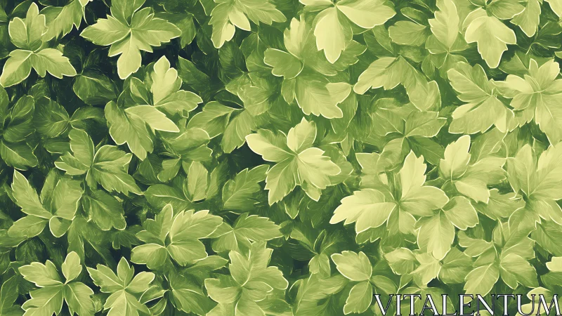 Layered green foliage pattern with soft painterly strokes